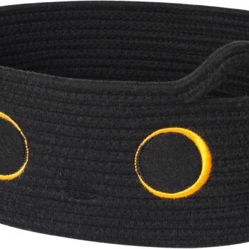 Cute Cat Toy Basket, Small Cotton Rope Toy Bin Box for Cats, Woven Organizer with Embroidered Face, Decorative Storage for Shelf, Desktop, Indoor Pet Bed, Halloween Basket Decor, Black
