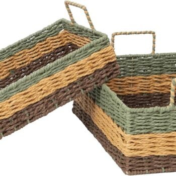 Handmade Rectangular Woven Storage Basket with Handles for Home Organization