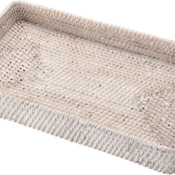 Whitewashed Rectangular Woven Storage Basket for Decorative Home Organization