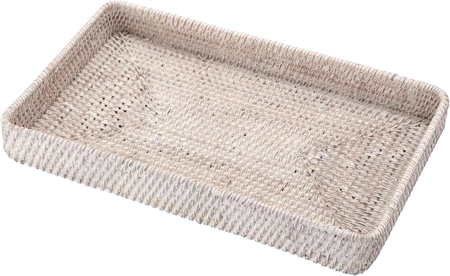 Whitewashed Rectangular Woven Storage Basket for Decorative Home Organization