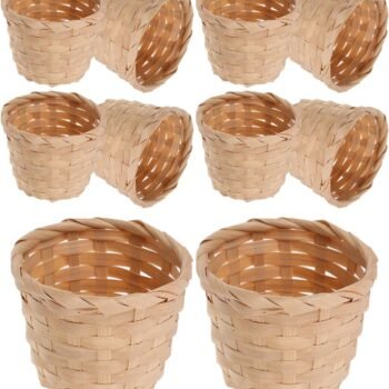 10Pcs Mini Woven Bamboo Storage Baskets Portable Small Shelf Baskets for Fruit Pen Home Office Desktop Supply 2.9 x 2.9 x 2.4 Inch