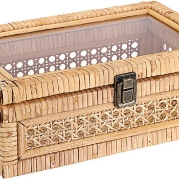Rectangular Handwoven Decorative Storage Basket for Shelves and Home Organization