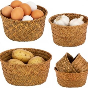 Farmhouse Style Woven Storage Basket for Countertop and Home Organization
