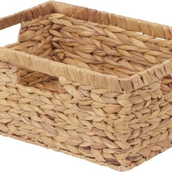 Rectangular Woven Storage Basket with Handles for Home and Desktop Organization