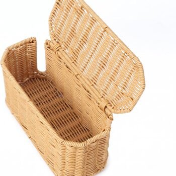 Small Cable Management Box, Mini Wicker Basket for Hiding Cords & Power Strips