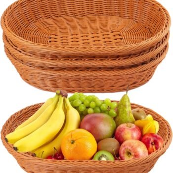 4-pack 15.7-inch oval polyethylene wicker basket, plastic oval wicker basket, rustic and durable, easy to clean, suitable for home, restaurant and hotel