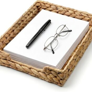 Water Hyacinth Woven Letter Tray and Desktop Organizer for Office Supplies
