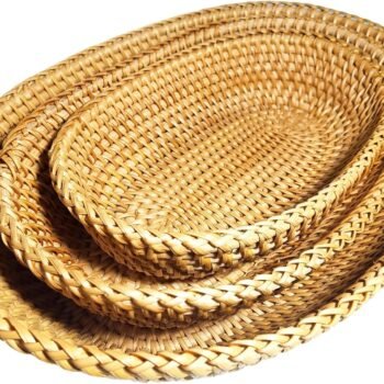 3-Piece Set of High-Sided Oval Wicker Bread Baskets