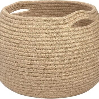 Cute Round Woven Storage Basket for Bedroom, Nursery and Home Organization