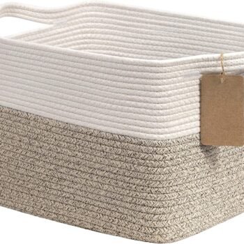 Woven Storage Basket with Handles for Shelves, Cabinets and Everyday Organization