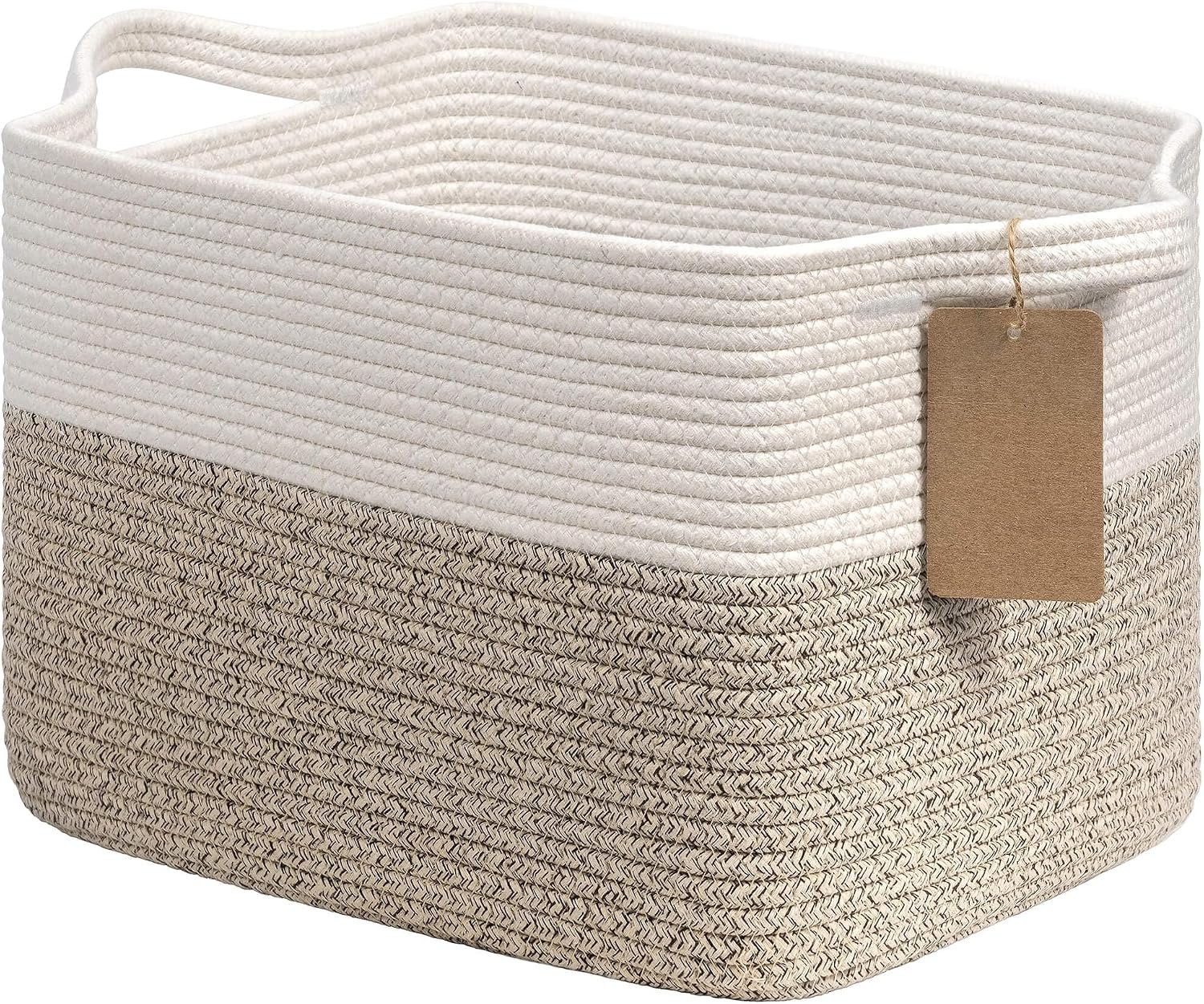 Woven Storage Basket with Handles for Shelves, Cabinets and Everyday Organization