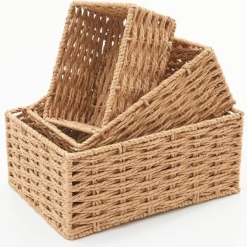Small Wicker Storage Basket for Desk, Shelf and Home Organization